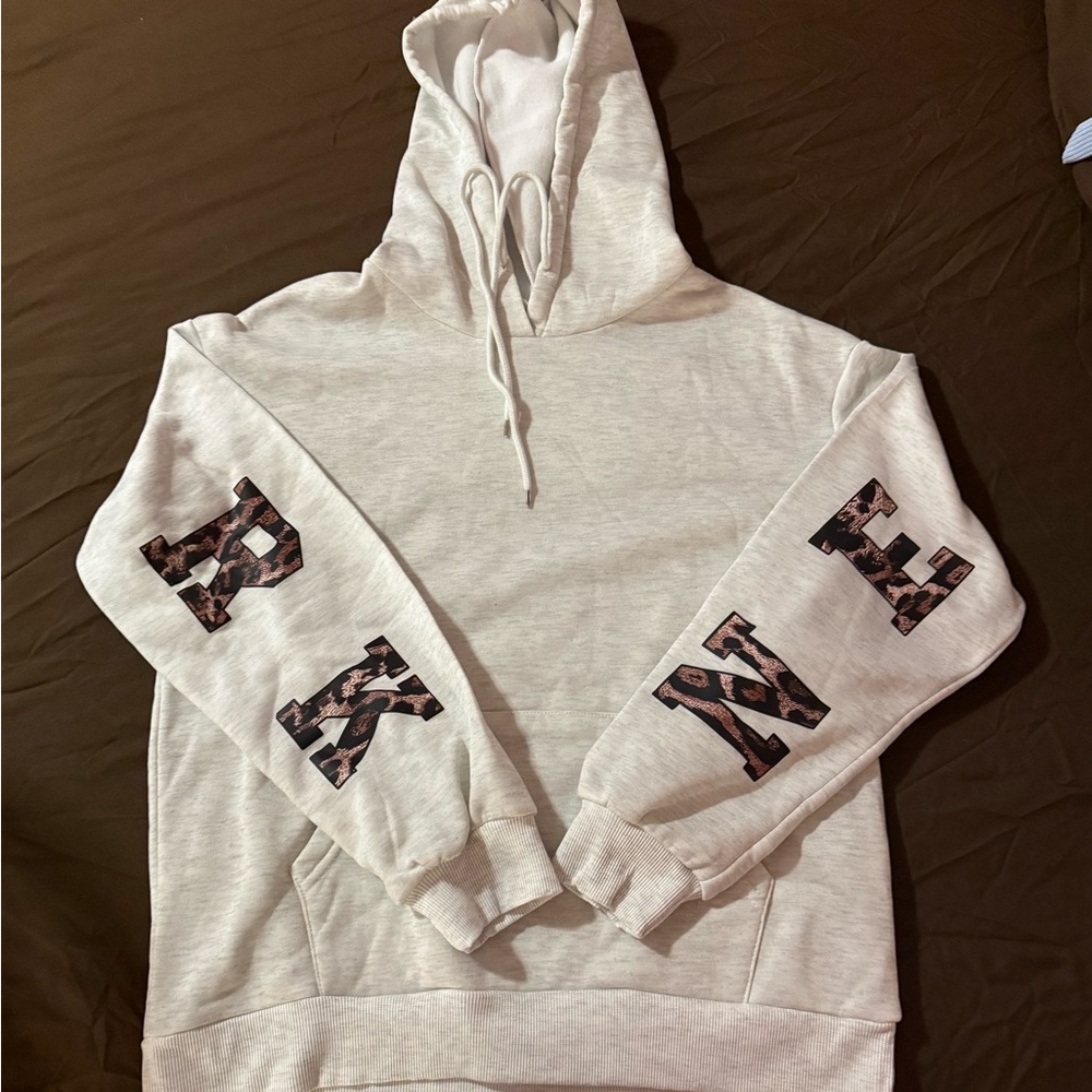 Cream Hoodie with Patterned Sleeves